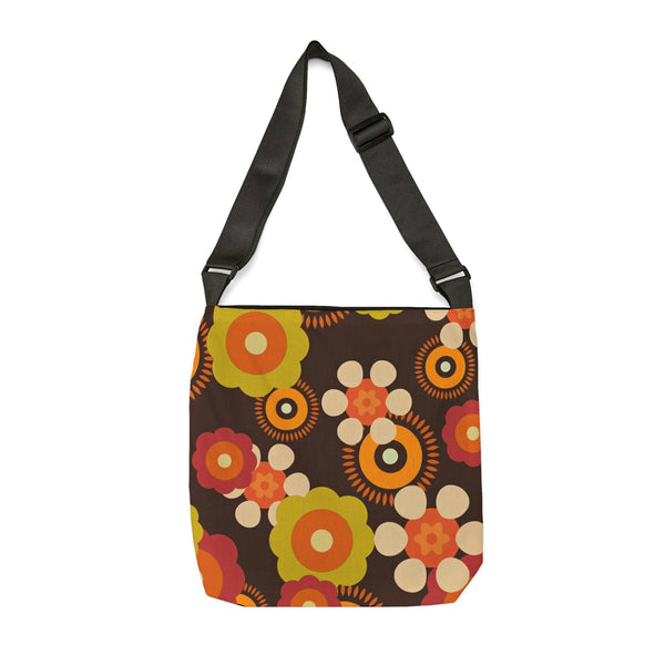70's Hippie Mod Daisy, Chocolate Brown, Retro Adjustable Tote Bag