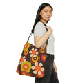 70's Hippie Mod Daisy, Chocolate Brown, Retro Adjustable Tote Bag