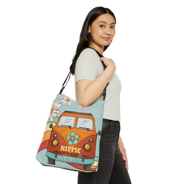 70's Retro Hippie Soul, Hippie Chick Adjustable Tote Bag