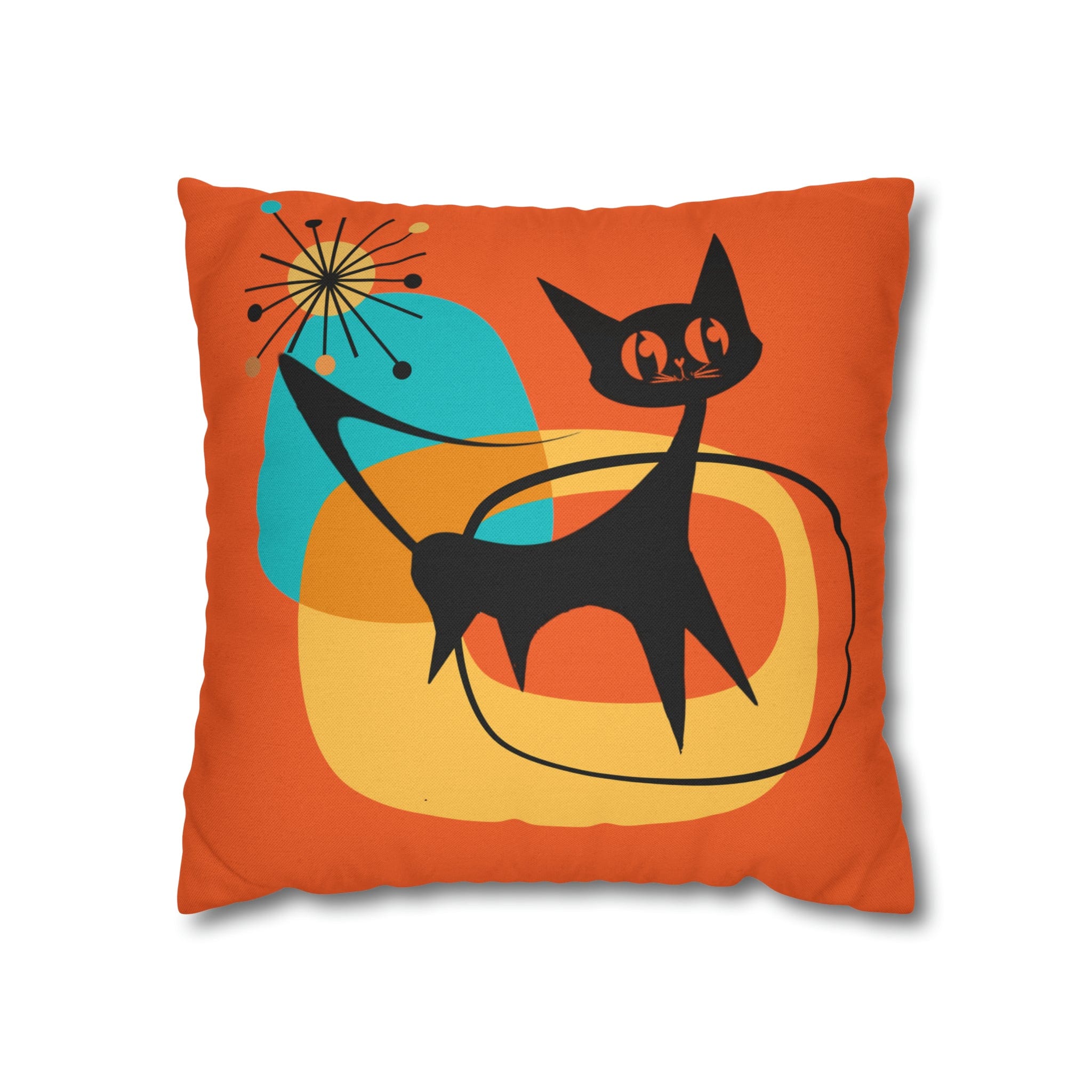 Atomic Cat, Orange Mid Mod Pillow Case ONLY Home Decor 16&quot; × 16&quot;