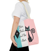 Atomic Kitty Cat, Shopping Tote Bag, Teacher, Cat Mom, Random Stuff Cute Kitschy Tote Bags 16" × 16&