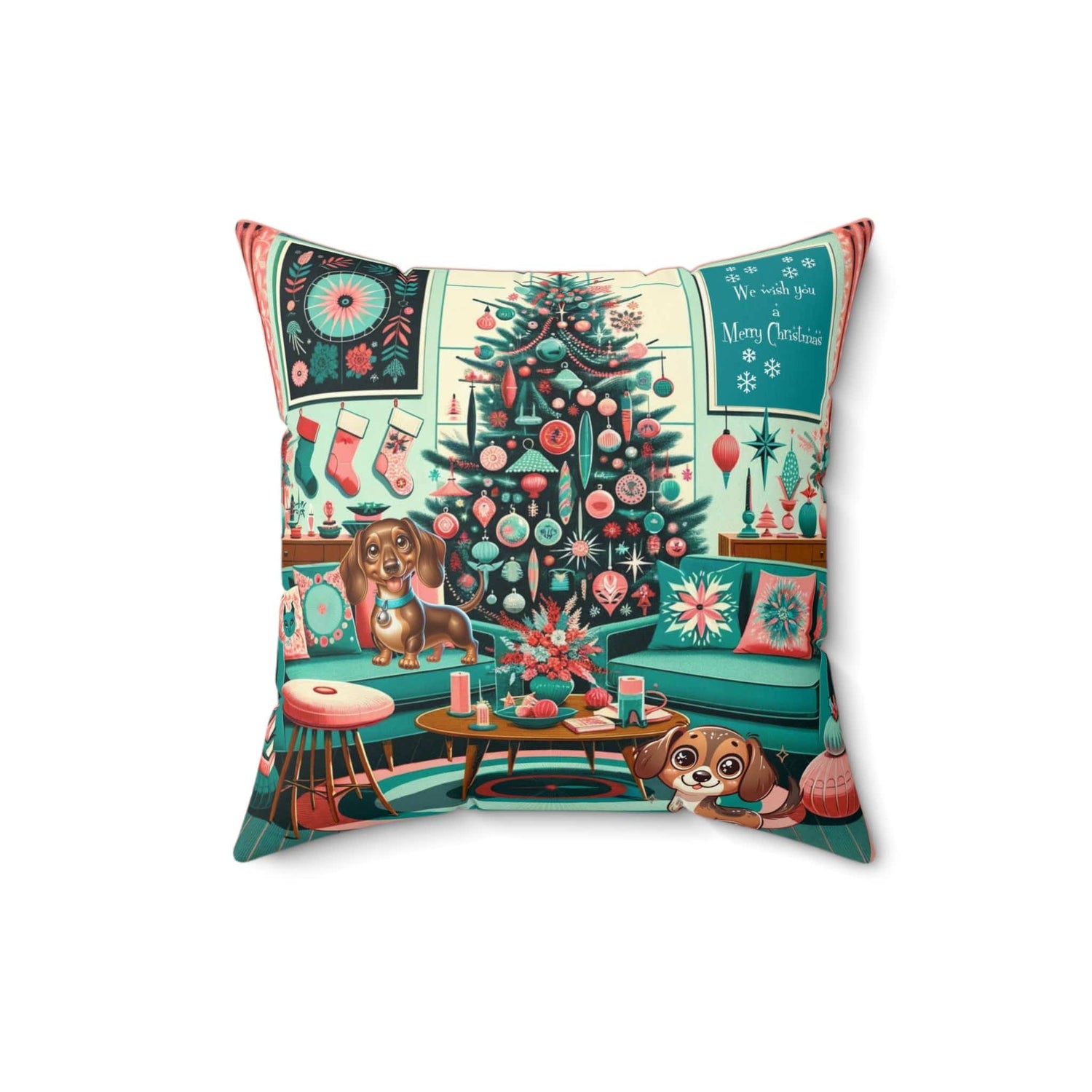 Daschund Dog Christmas Pillow Home Decor 16&quot; × 16&quot;