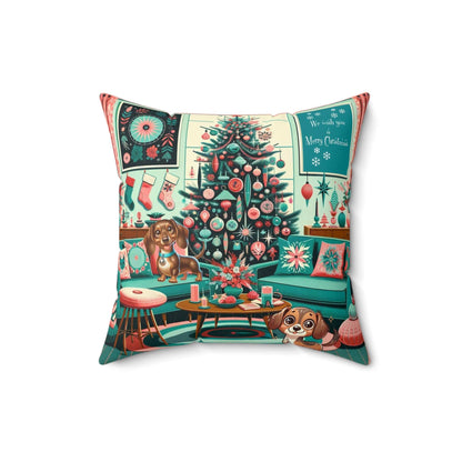 Daschund Dog Christmas Pillow Home Decor 16&quot; × 16&quot;