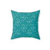 Mid Century Modern Atomic Aqua Blue, Starburst Retro Square Pillow Home Decor 16" × 16"