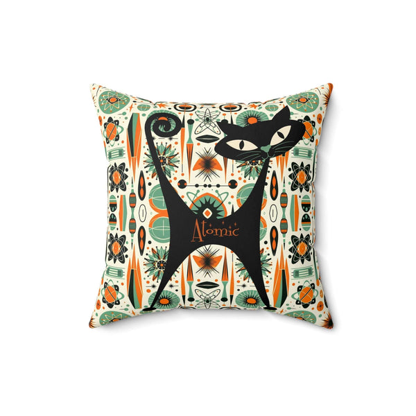 Mid Century Modern Atomic Cat, Orange, Green, Sputnik, Starburst MCM Retro Pillow And Insert