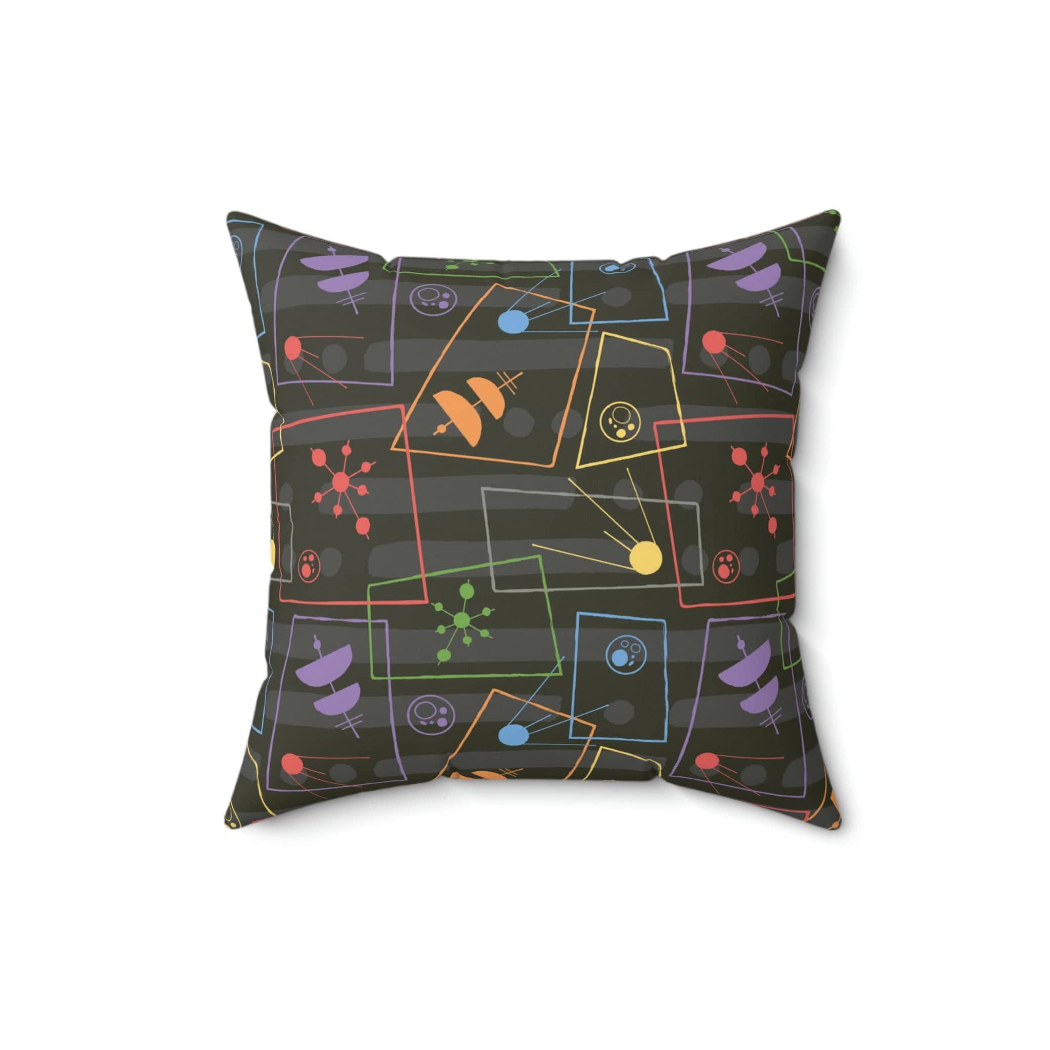 Mid Century Modern Atomic Space, Dark Gray Mid Modernist Pillow And Insert Home Decor 16&quot; × 16&quot;