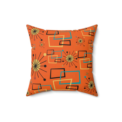 Mid Century Modern Atomic Starburst, Orange, Geometric, Retro Pillow Case And Insert Home Decor 16&quot; × 16&quot;