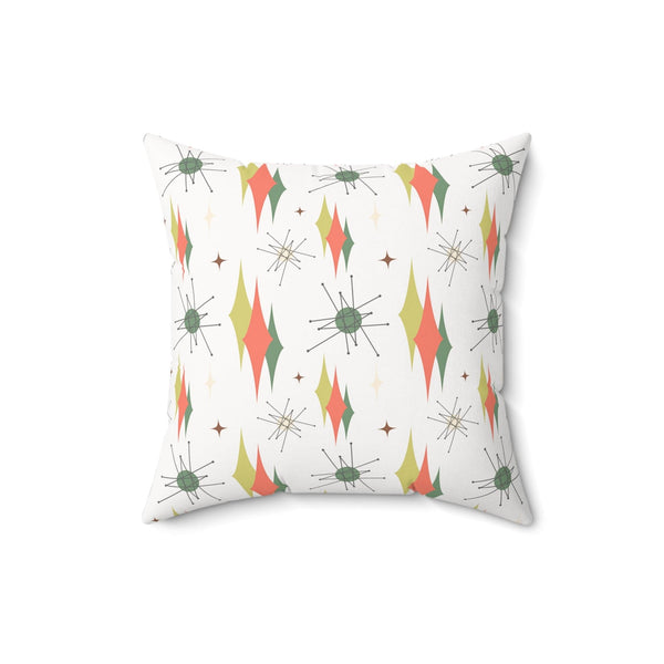 Mid Century Modern Atomic Starbursts, Franciscan Pattern, Orange, Green, Pillow And Insert