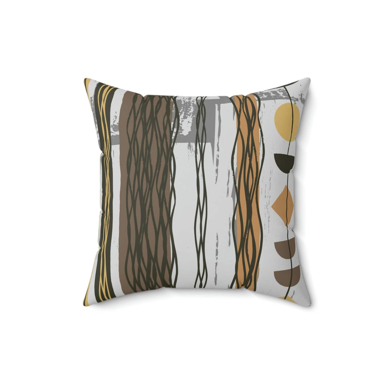 Mid Century Modern, Boho Abstract, Brown, Mustard Yellow, Funky Fun Pillow Case And Insert Home Decor 16&quot; × 16&quot;