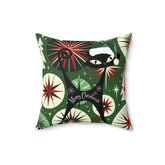 Mid Century Modern Christmas Pillow, Atomic Cat, Starbursts, Sputnik Designs, Green, Red Pillow And Insert Home Decor 16" × 16"