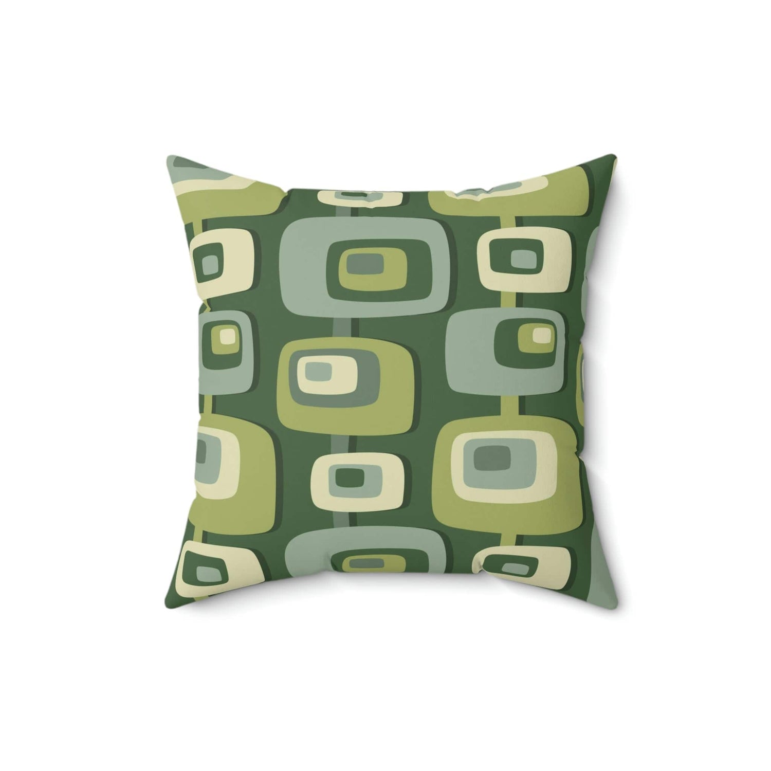 Mid Century Modern, Geometric, Groovy Green, Beige, Abstract, 60s 70s Retro, Mid Mod Pillow Case And Insert Home Decor 16&quot; × 16&quot;