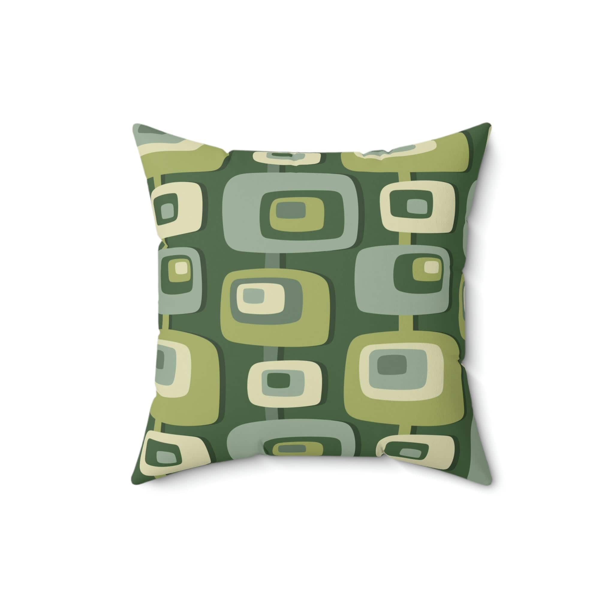 Mid Century Modern, Geometric, Groovy Green, Beige, Abstract, 60s 70s Retro, Mid Mod Pillow Case And Insert Home Decor 16&quot; × 16&quot;