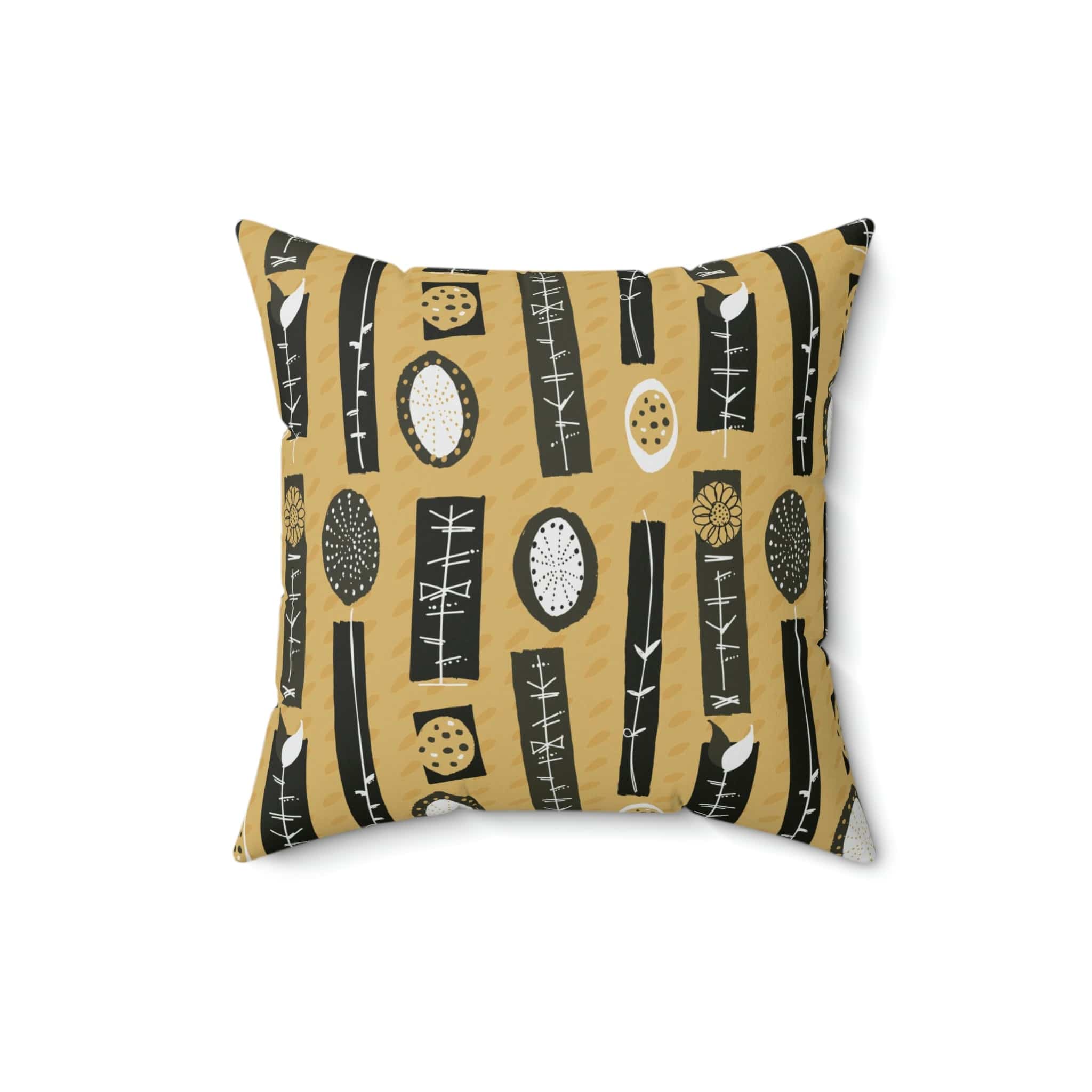 Mid Century Modern Mustard Yellow, Abstract Mid Modernist Pillow Case And Insert Home Decor 16&quot; × 16&quot;