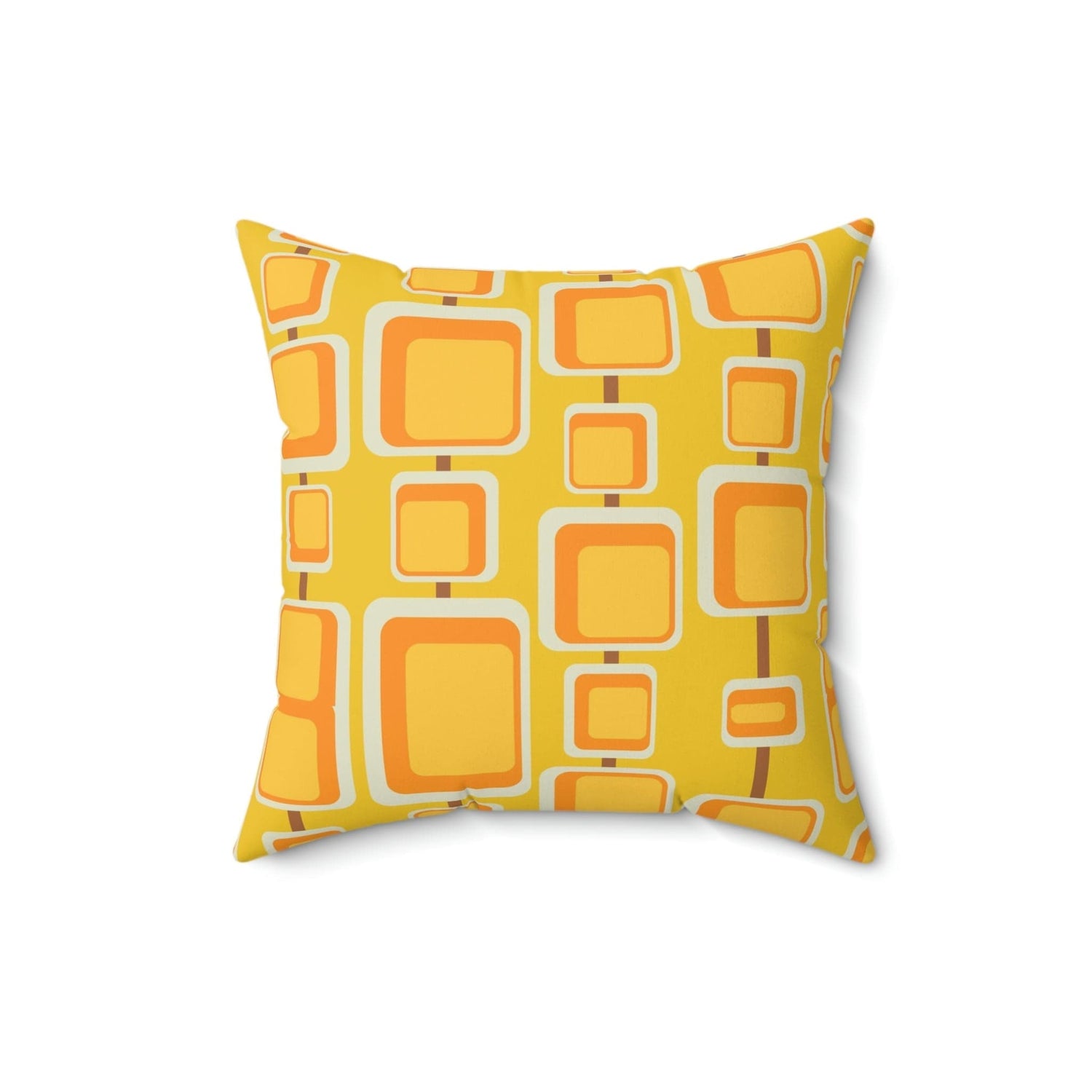 Mid Century Modern, Mustard Yellow, Orange, Geometric Retro Design Pillow Case And Insert Home Decor 16&quot; × 16&quot;