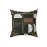 Mid Century Modern Olive Green, Brown, Black, Geometric, Bold Funky Retro Pillow Case And Insert Home Decor 16" × 16"