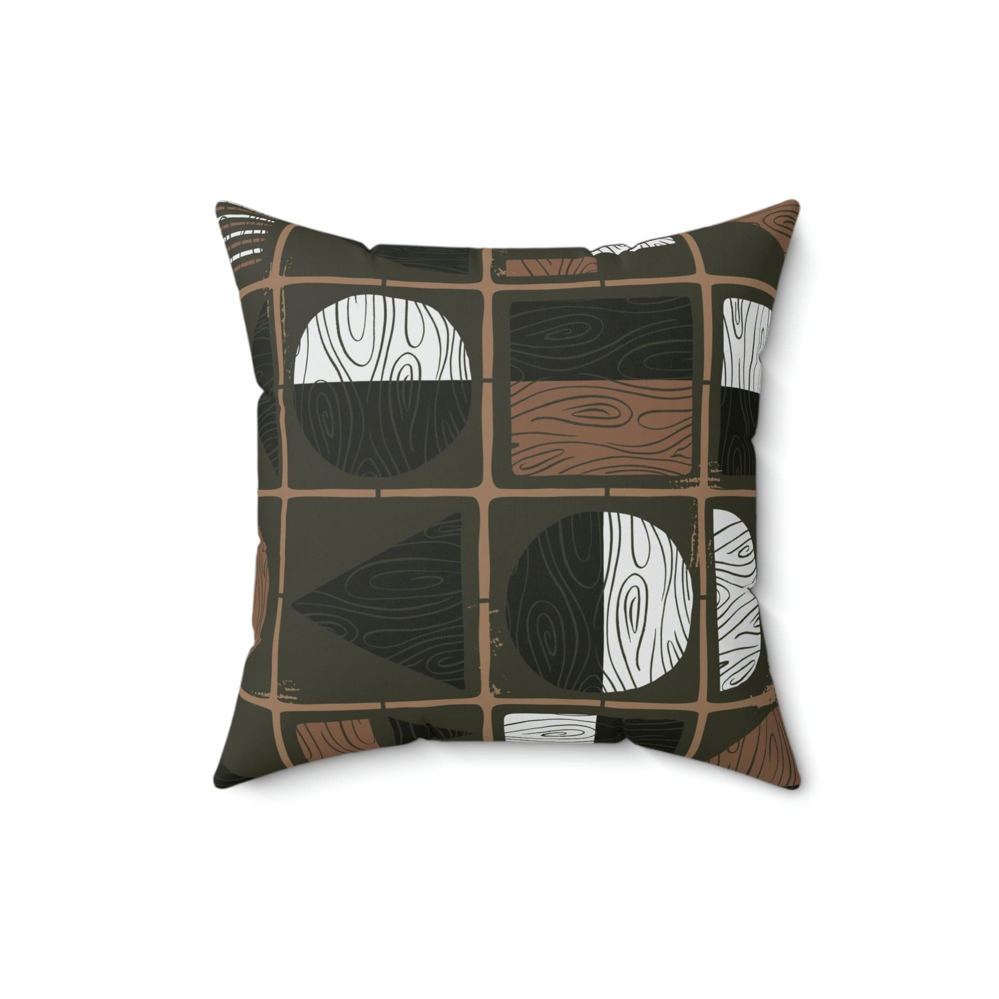 Mid Century Modern Olive Green, Brown, Black, Geometric, Bold Funky Retro Pillow Case And Insert Home Decor 16&quot; × 16&quot;