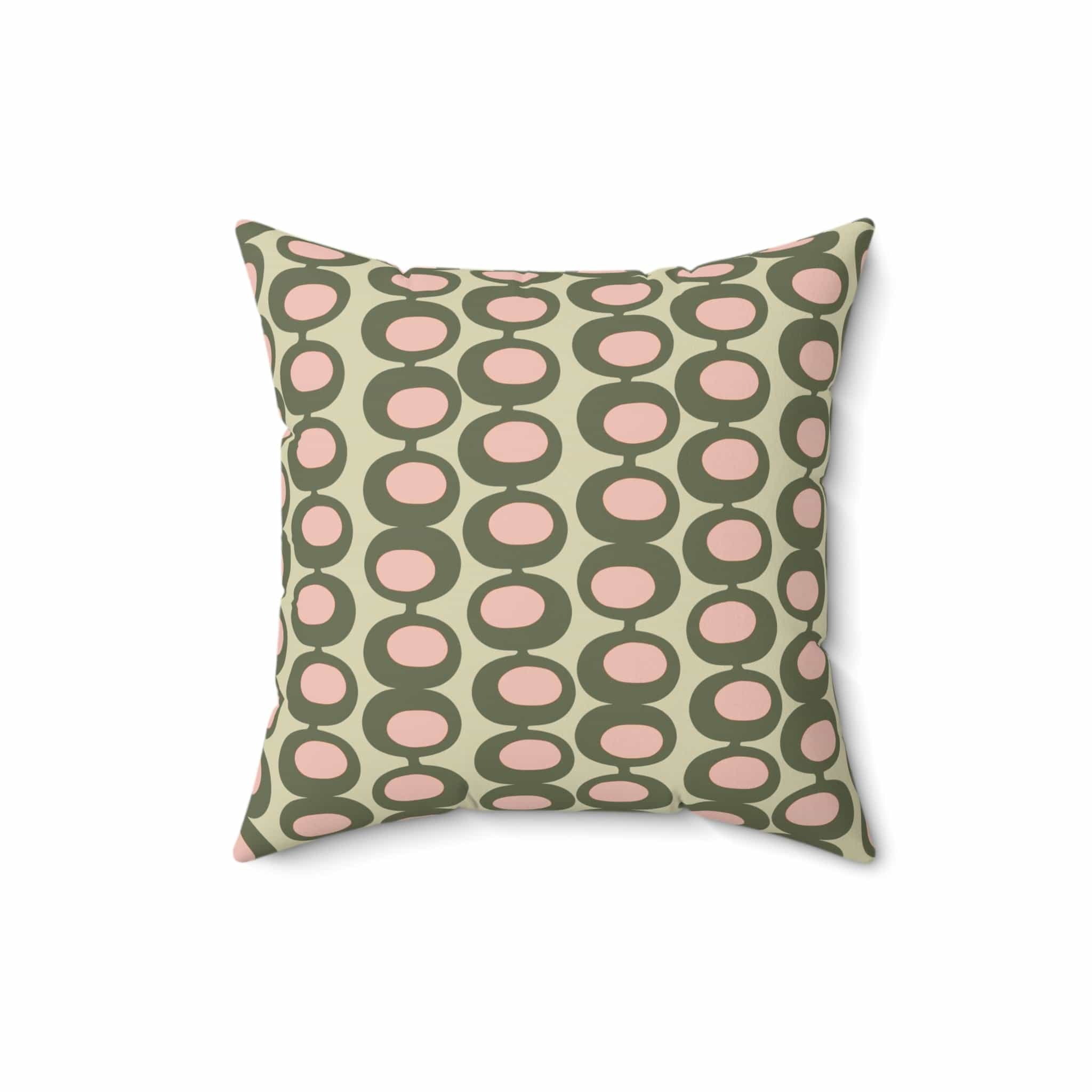 Mid Century Modern Olive Green, Pink, Martini Olive Vibes, Retro Square Pillow Home Decor 16&quot; × 16&quot;