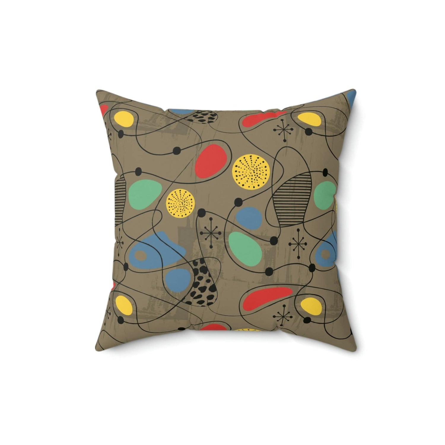 Mid Century Modern Pillow, MCM Home Decor, Sand Brown, Abstract Retro Atomic Starburst Pillow Case And Insert Home Decor 16&quot; × 16&quot;
