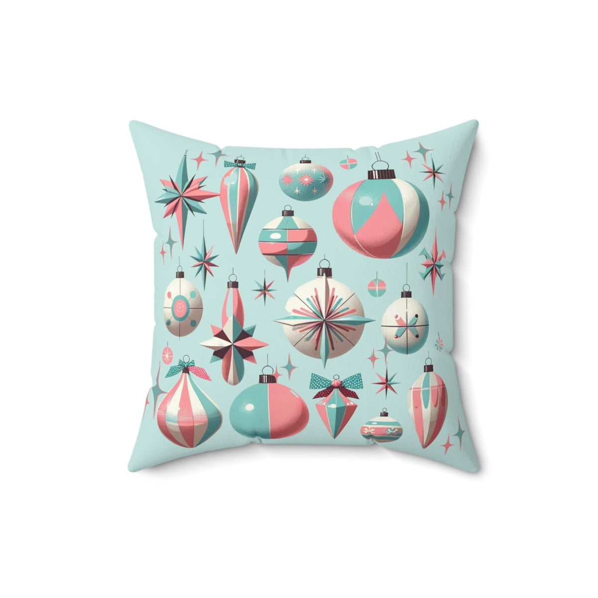 Mid Century Modern Shiny Brite Atomic 50's Ornamanet Pillow In Aqua And Pinks Home Decor 16" × 16"