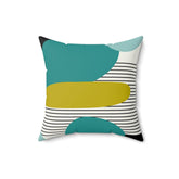 Mid Century Modernist Abstract, Geometric, Green, Black, Aqua Retro Pillow And Insert Home Decor 16" × 16"