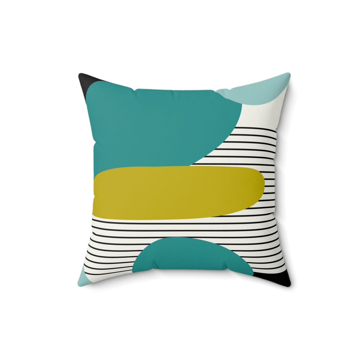 Mid Century Modernist Abstract, Geometric, Green, Black, Aqua Retro Pillow And Insert Home Decor 16" × 16"