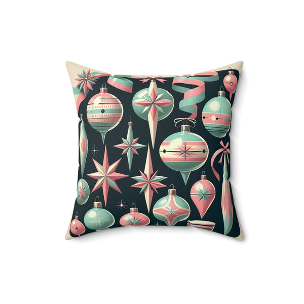 Shiny Brite Ornaments Mid Century Modern Christmas Pillow, Pink, Aqua, MCM Pillow And Insert