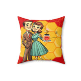 Vintage Valentine, 50s Mid Century Modern Kitschy Cute Couple, Bedroom, Livingroom Honeycomb Bee Love Honey Pillow And Insert Home Decor 16" × 16"