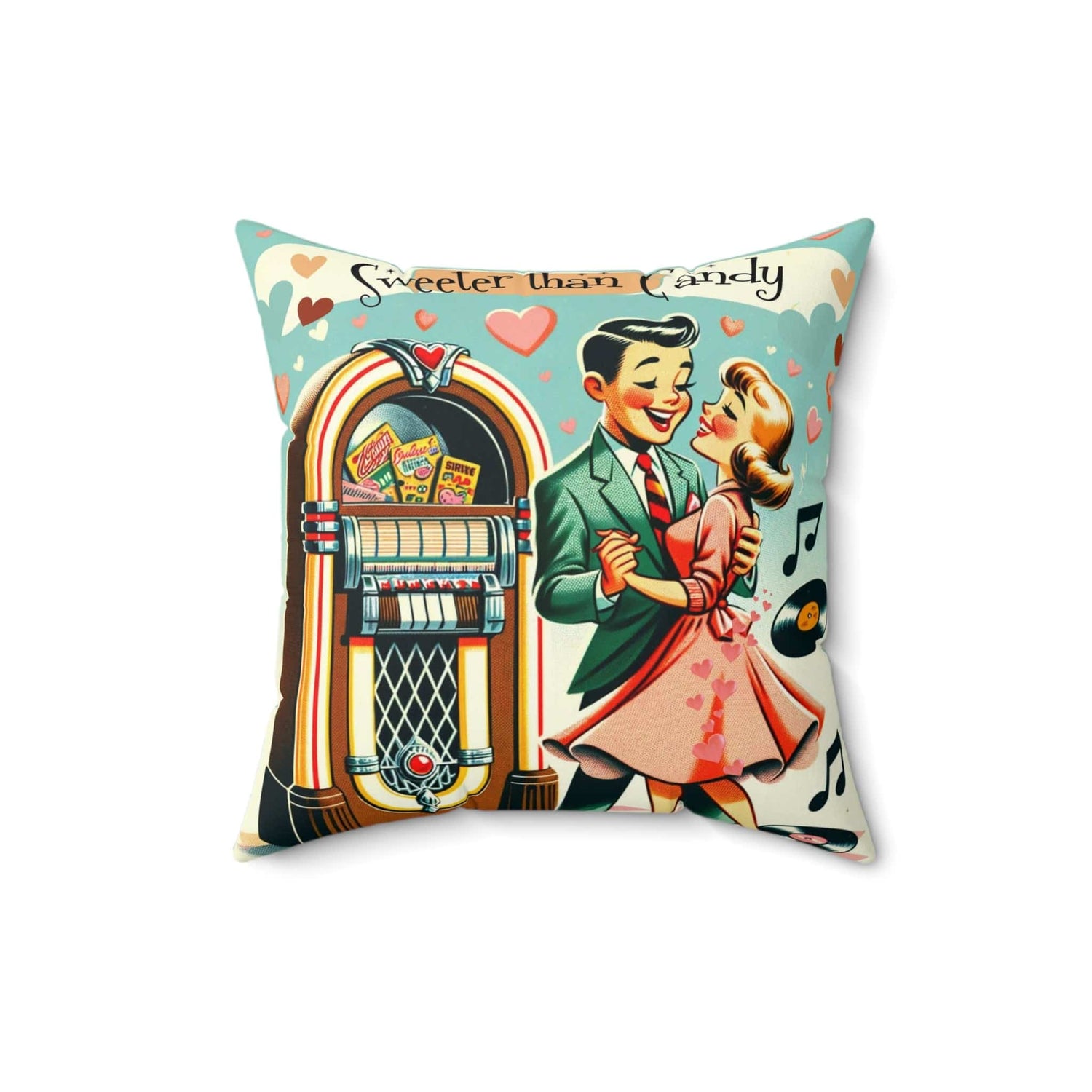 Vintage Valentine Love, Sweeter Than Candy, Retro Couple, Sweetheart Pillow And Insert Home Decor 16&quot; × 16&quot;