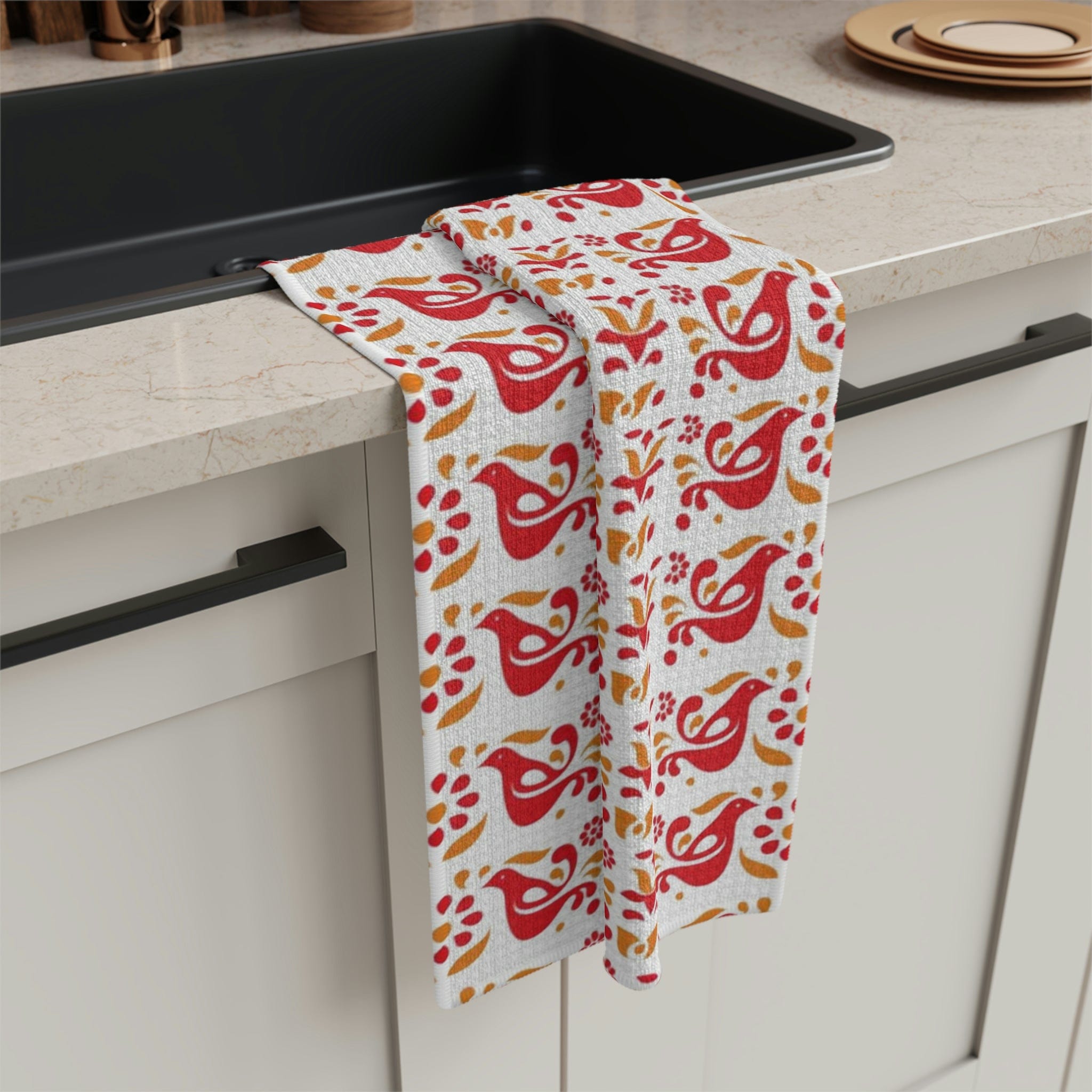 Friendship Red, Golden Yellow, Scandi Modern Danish Soft Tea Towel Home Decor 16&