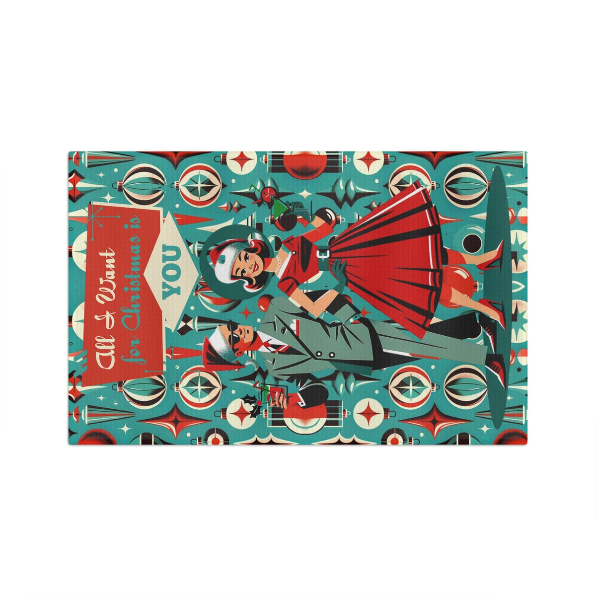 Mid Century Modern 50's Christmas Kitschy Holiday 50's Kitschen Teal, Red Retro Couple Barware, Martini Bar, Soft Tea Towel Home Decor 16'' × 25''