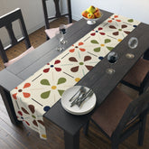 Mid Century Modern Table Runner, Scandinavian Flower, Modern Danish, Beige, Yellow, Green, Orange, Brown, Aqua, MCM Designs Home Decor 16" × 90" / Polyester