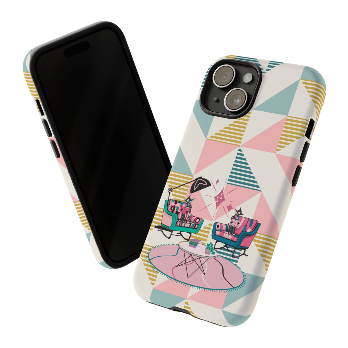 Atomic Cats Reading, Book Talk, Book Lover, Retro Chic Phone Case with Retro Vibe - Cozy Living Room Design