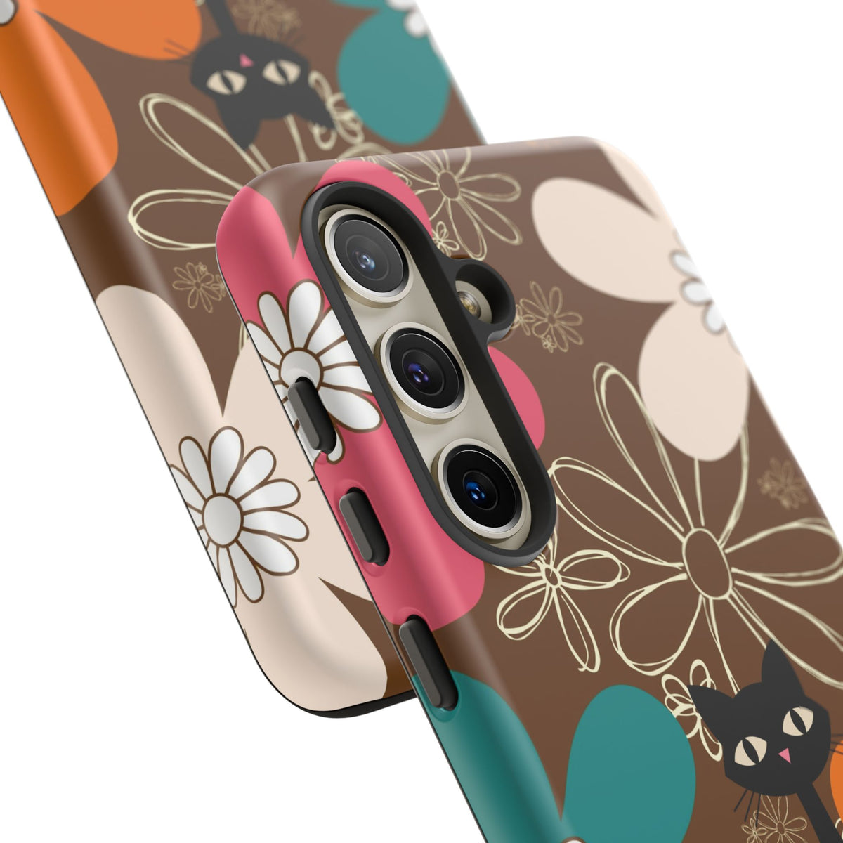 Atomic Cat Retro 70s Vibe Flower Power Tough Cases: Cute Floral and Cat Phone Case for Cat Lovers