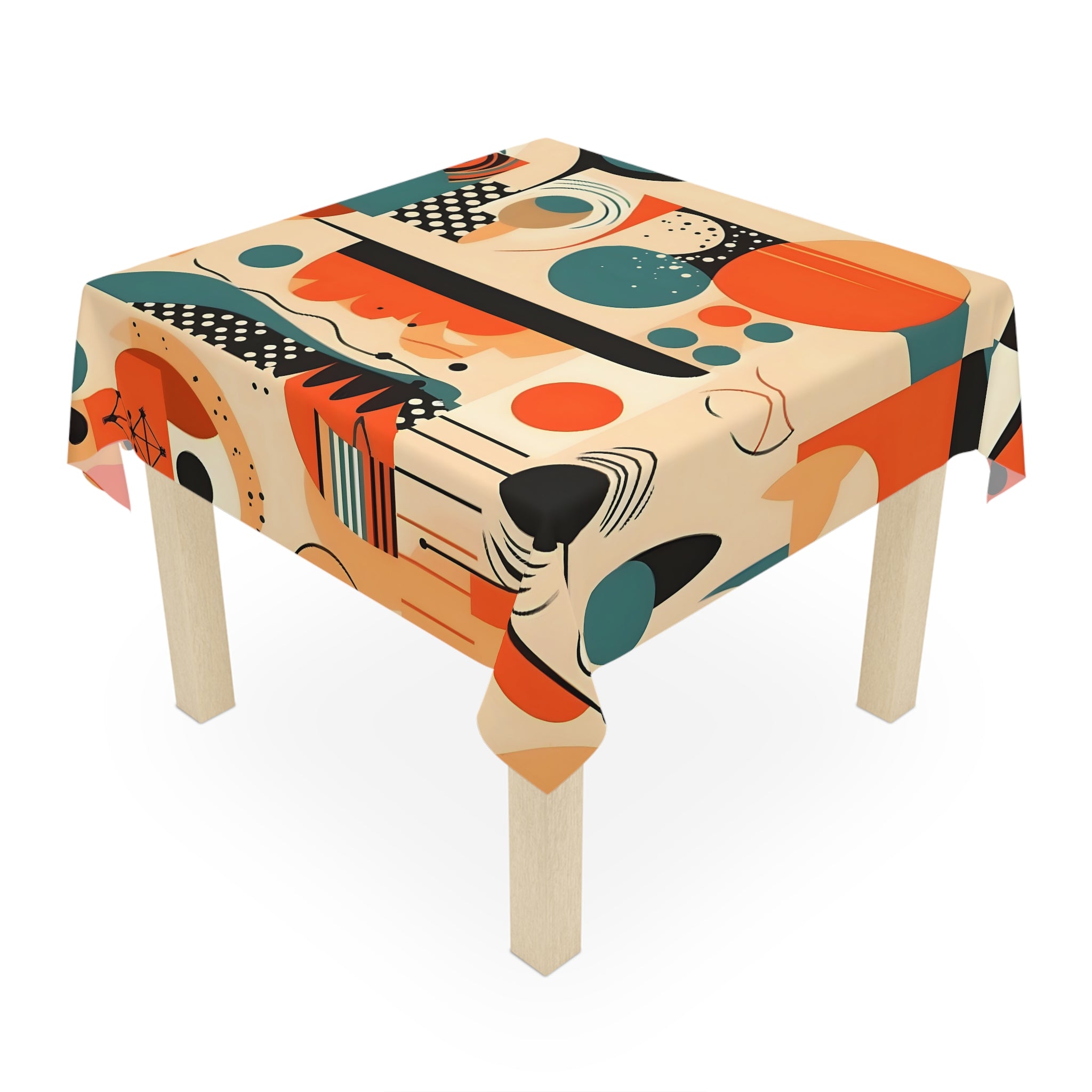 Mid Century Modern Bauhaus Designed Geometric Orange Teal, Tablecloth