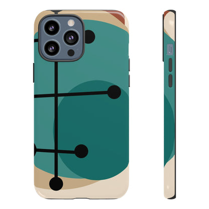 Mid Century Mod, Geometric, Retro Beige Teal Blue, Smart Phones Tough Phone Cases