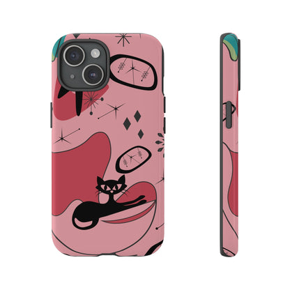 Atomic Cat, Pink Mid Century Modern, Egg Chair, Space Cat Tough Phone Case