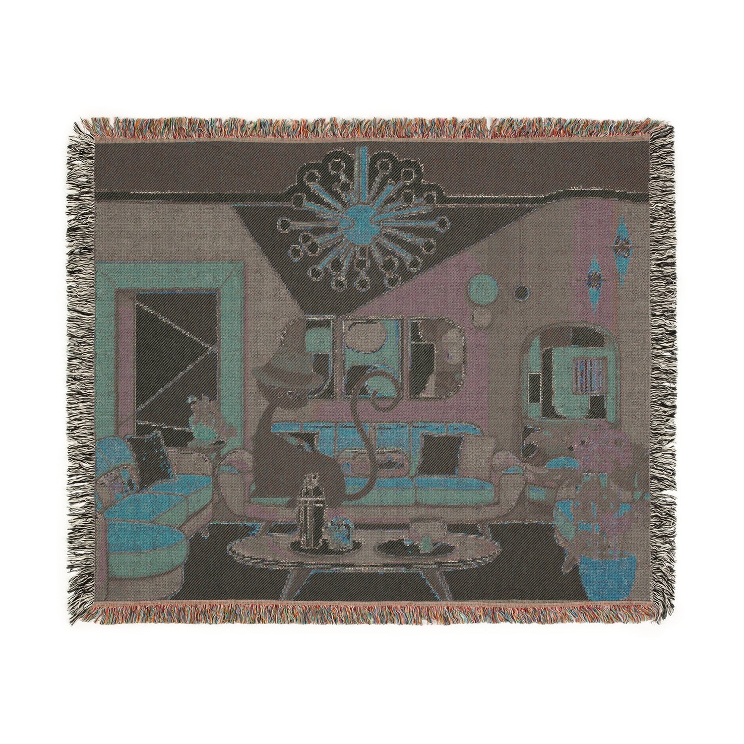 Atomic Cat Mid Century Modern Cozy Woven Blanket - Retro Living Room Design - Mid Century Modern Gal