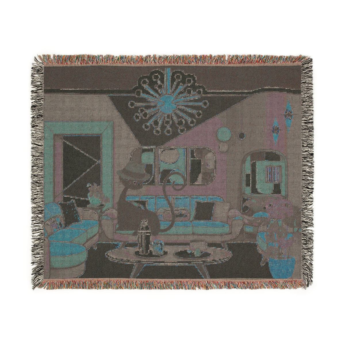 Atomic Cat Mid Century Modern Cozy Woven Blanket - Retro Living Room Design - Mid Century Modern Gal