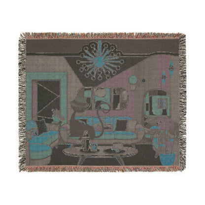 Atomic Cat Mid Century Modern Cozy Woven Blanket - Retro Living Room Design - Mid Century Modern Gal