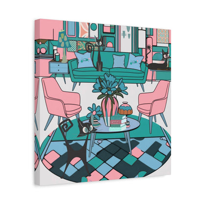 Atomic Cat Mid Century Modern Wall Art Colorful Cat-Themed Canvas Art - Mid Century Modern Gal