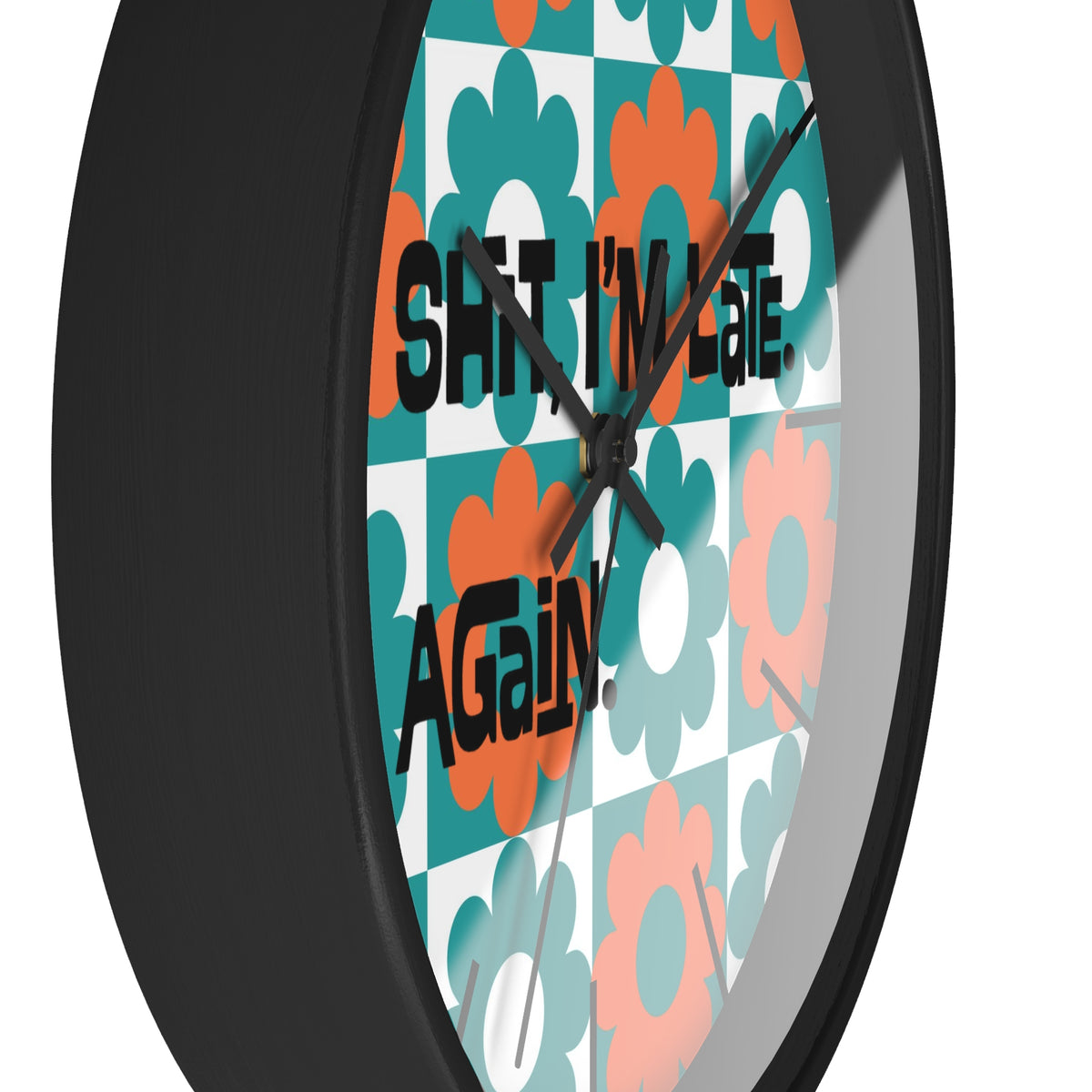 Retro Flower Clock, Funny I'm Late, Flower Power 70s Style Round Wall Clock - Mid Century Modern Gal