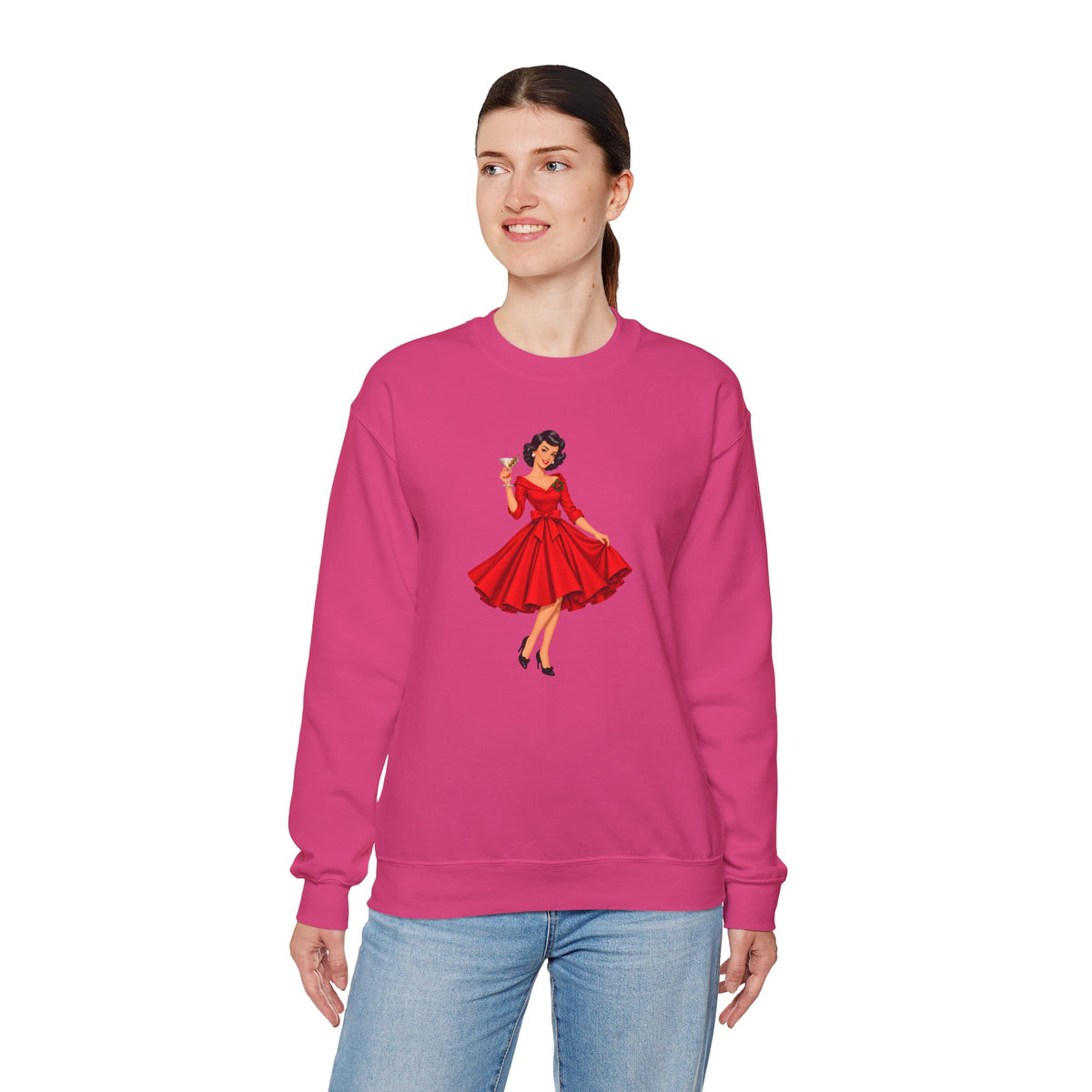 Mid Century Modern Christmas Martini Gal Unisex Heavy Blend™ Crewneck Sweatshirt - Mid Century Modern Gal