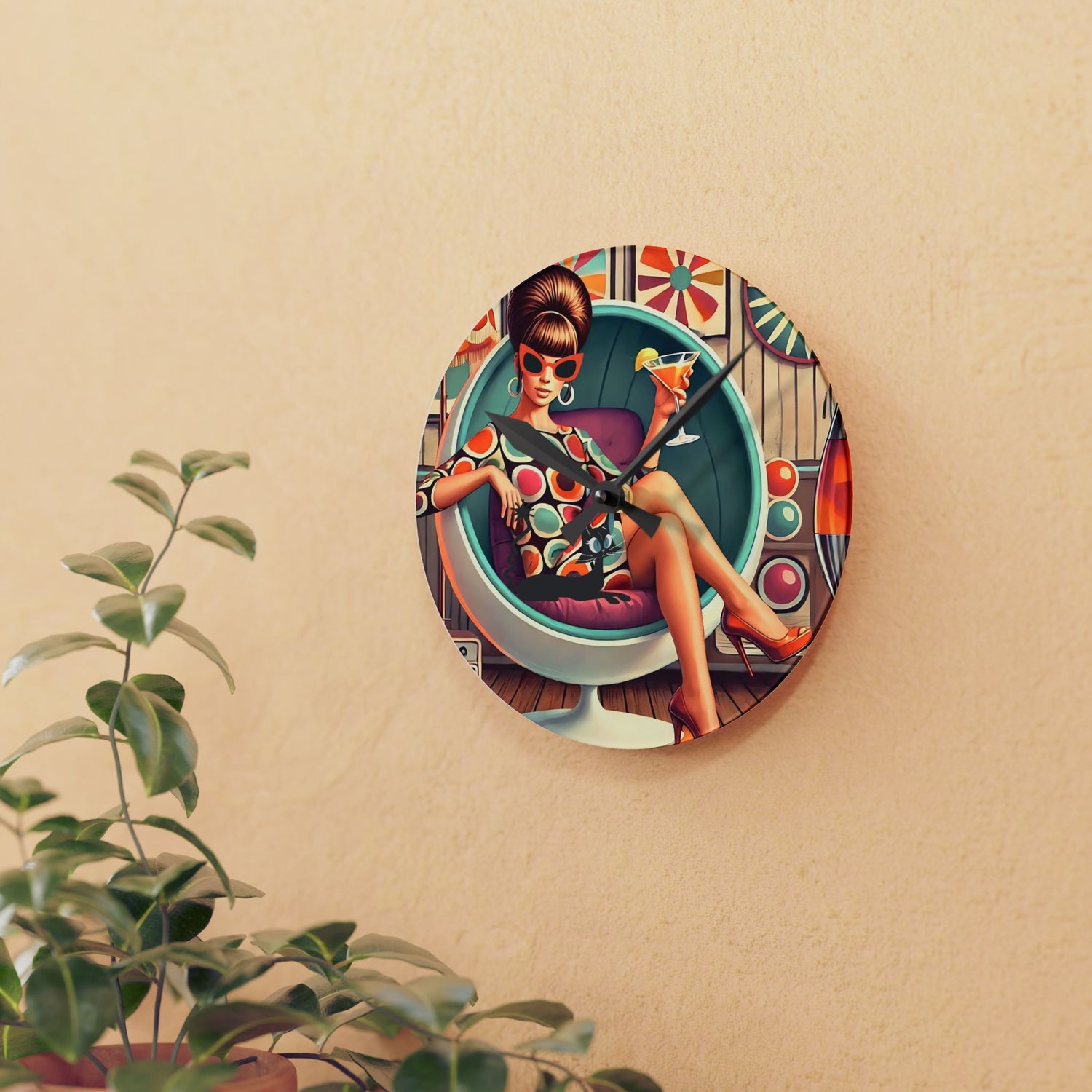 Mid Mod Gal Retro 60s Atomic Cat Mid Century Modern Wall Clock - Mid Century Modern Gal