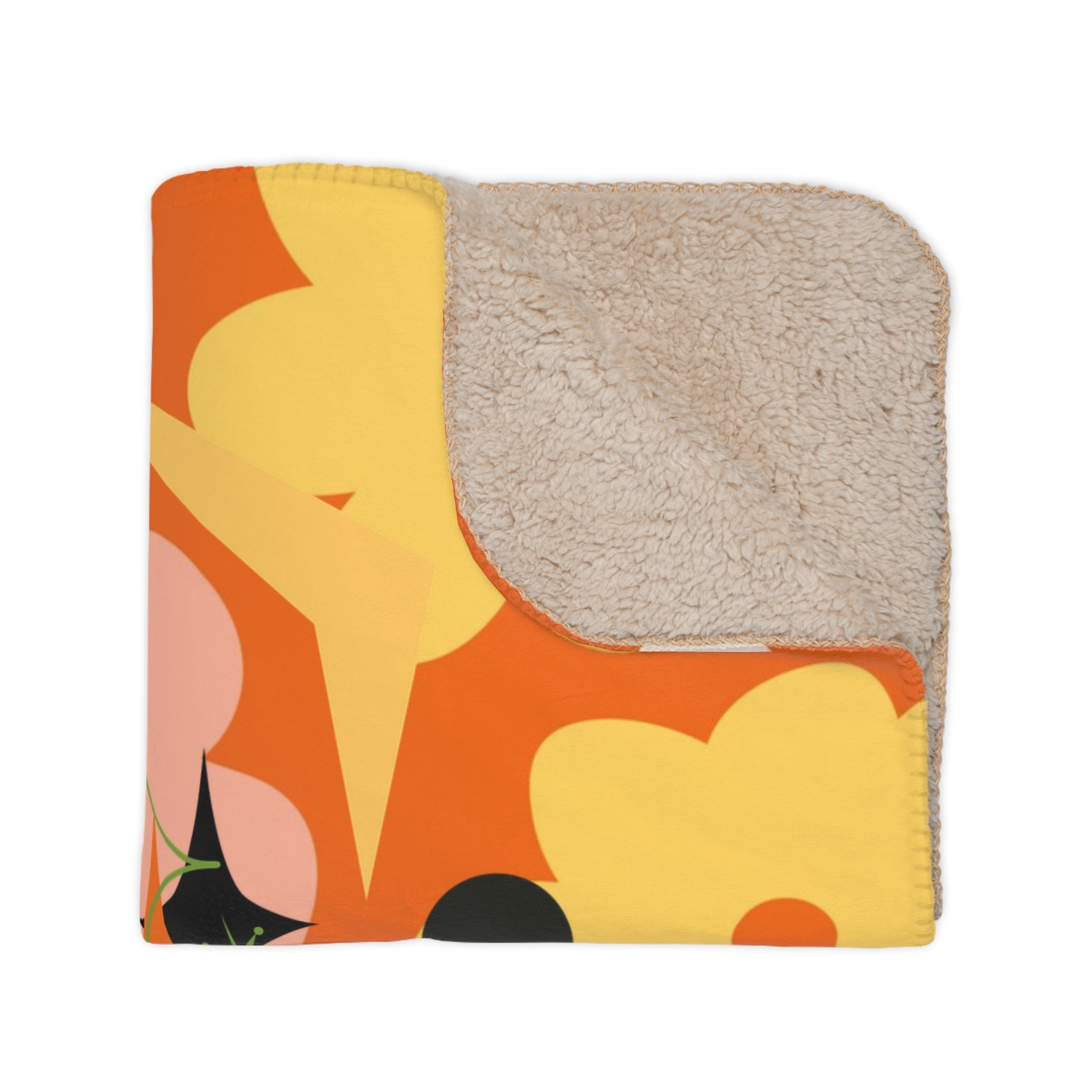 Atomic Cat Retro Orange Flower Power Mid Century Modern Kitschy Mod Cozy Blanket - Mid Century Modern Gal