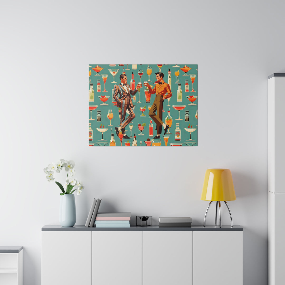 Atomic 50s Cocktail Art, Mid Century Modern Dapper Dudes, LGBTQ Unique Gifts, MCM Bar Art - Mid Century Modern Gal