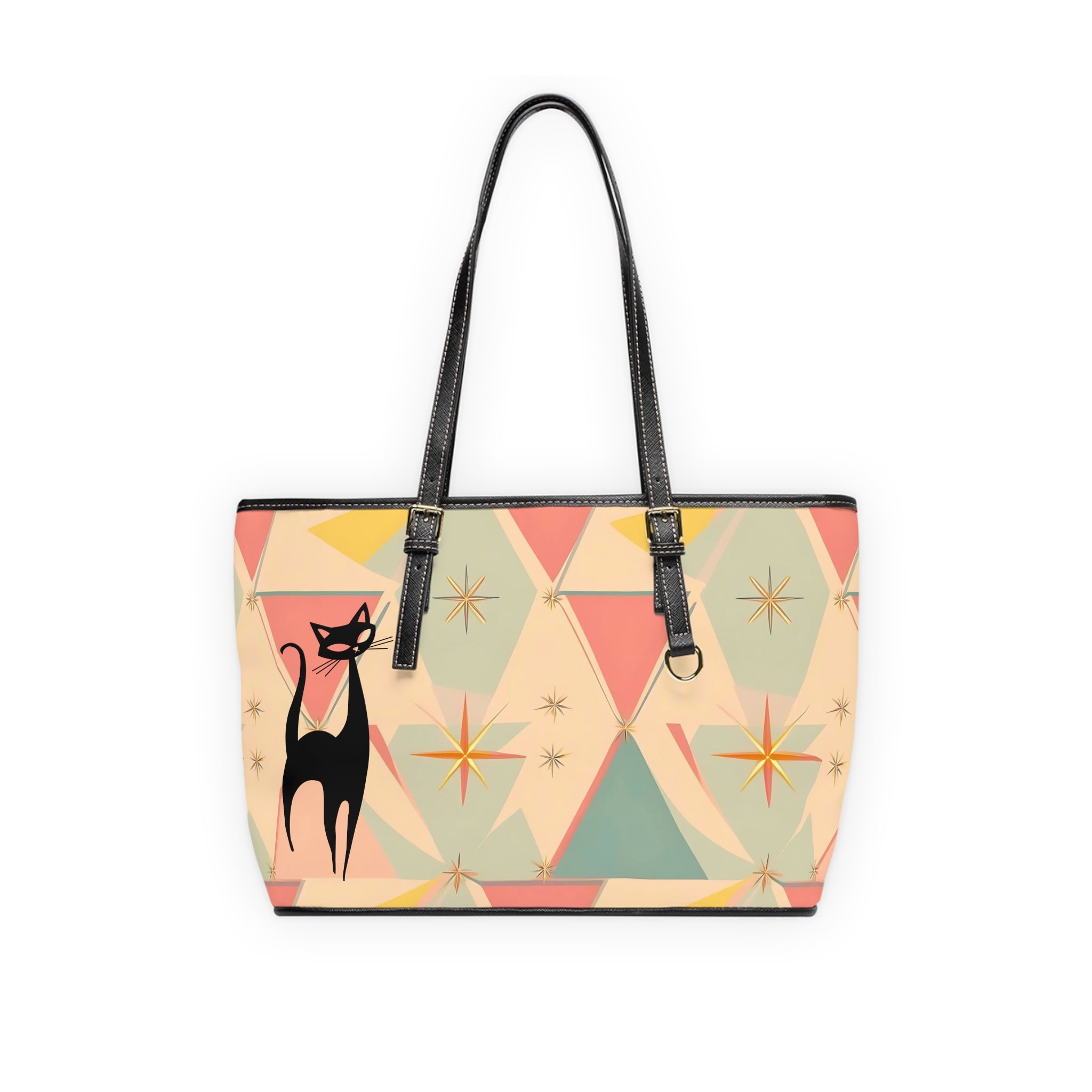 Atomic Cat Mid Century Modern Starburst Chic Cat Print Shoulder Bag - Stylish &amp; Playful Tote - Mid Century Modern Gal