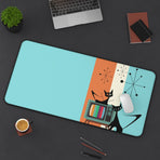 Atomic Cat, Aqua, Retro Mid Mod, Starburst, Orange, Cool Mid Century Modern Desk Mat