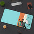 Atomic Cat, Aqua, Retro Mid Mod, Starburst, Orange, Cool Mid Century Modern Desk Mat - Mid Century Modern Gal