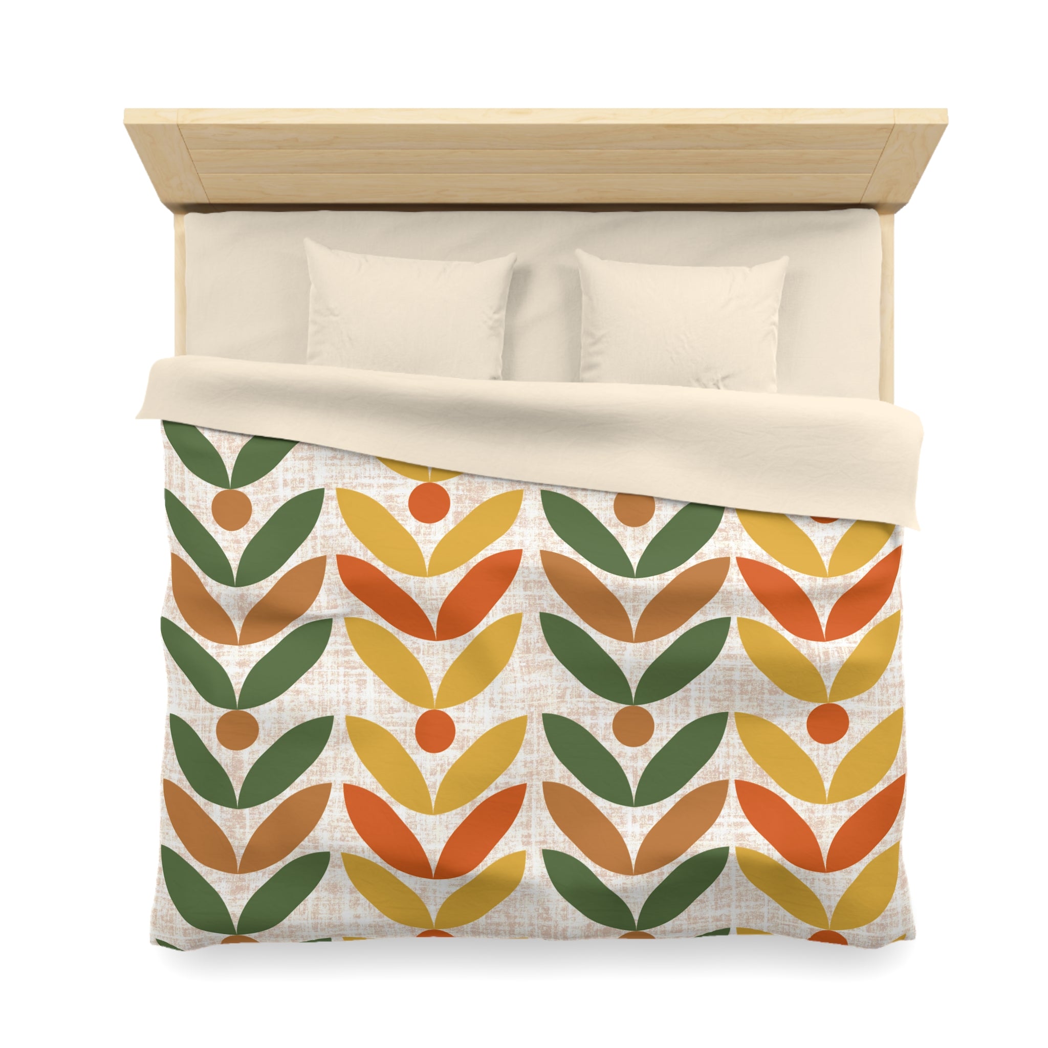 Retro Scandinavian Floral, Orange, Mustarned Camel Brown, Green Duvet Cover - Bohemian Home Decor - Mid Century Modern Gal