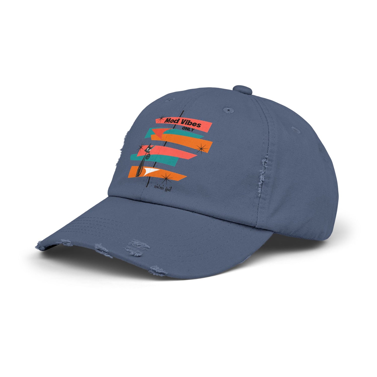 Moderism Week In Palm Spring California Retro Mod Atomic Cat, Unisex Distressed Cap - Mid Century Modern Gal